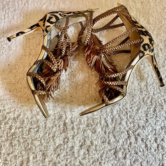 Sam Edelman Fringed Strappy Gladiator Style Leopard Cage Heels sz 7.5 - Picture 4 of 8